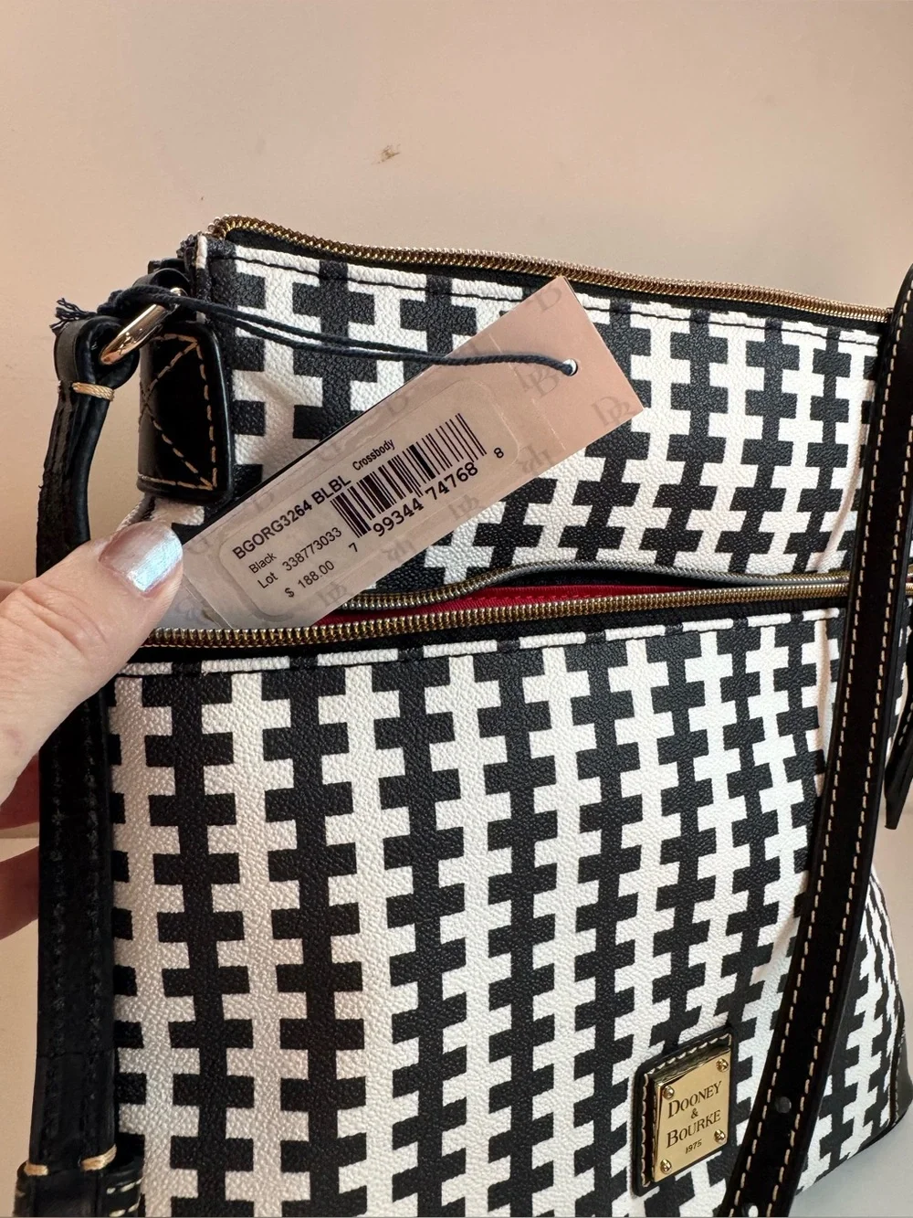 Dooney & Bourke Black and White Geometric Crossbody Bag